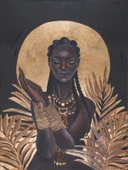 Altın Yaprakların İçindeki Kadın - Kanvas Tablo thumbnail 1