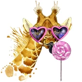 Pembe Gözlüklü Zürafa - Kanvas Tablo thumbnail 1