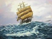 Fırtınada Yelkenli Büyük Gemi - Kanvas Tablo thumbnail 1