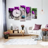 Mor Salkımlı Sokak Saatli 5 Parçalı Kanvas Tablo thumbnail 1