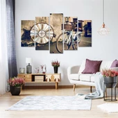 Retro Bisiklet Saatli 5 Parçalı Kanvas Tablo thumbnail 1