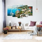 İtalya - Saatli 5 Parçalı Kanvas Tablo thumbnail 1