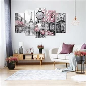 Pariste Bir Çift Saatli 5 Parçalı Kanvas Tablo thumbnail 1