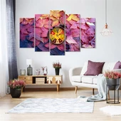 Mor Yapraklar Saatli 5 Parçalı Kanvas Tablo thumbnail 1