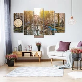 Amsterdam Kanal Saatli 5 Parçalı Kanvas Tablo thumbnail 1