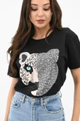 Kadın Leopar Baskılı T-shirt 1731-24 - 5