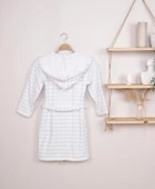 %100 Pamuk Kapüşonlu Çizgili Çocuk &Genç Bornoz - 4