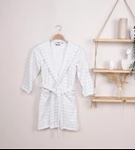 %100 Pamuk Kapüşonlu Çizgili Çocuk &Genç Bornoz - 3