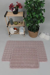 Modern Bubble Yıkanabilir Kaymaz Peluş Banyo Paspası Halısı 2'li Klozet Takımı 50x80-50x40cm Pembe - 1