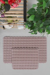 Modern Bubble Yıkanabilir Kaymaz Peluş Banyo Paspası Halısı 2'li Klozet Takımı 50x80-50x40cm Pembe - 2