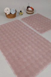 Modern Bubble Yıkanabilir Kaymaz Peluş Banyo Paspası Halısı 2'li Klozet Takımı 50x80-50x40cm Pembe - 4