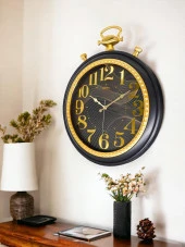 Galaxy 736-KA-1 Serisi Köstekli Saat Görünümlü Sessiz Akar Duvar Saati 50 cm Koyu Kahve-Gold thumbnail 3