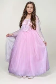 Kız Çocuk Üzeri Pulpayet İşlemeli Kolları Şeffaf Tüllü Toka Detaylı Pembe Abiye thumbnail 4