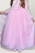 Kız Çocuk Üzeri Pulpayet İşlemeli Kolları Şeffaf Tüllü Toka Detaylı Pembe Abiye thumbnail 6