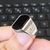 Gümüş Grek Desenli Harfli Oniks Taşlı Erkek Yüzük - 6