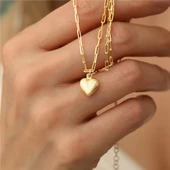 925 Ayar Gümüş Ataç Zincirli Bombeli Kalp Kolye - CN00126 thumbnail 1