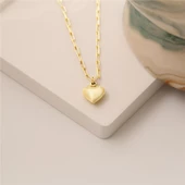 925 Ayar Gümüş Ataç Zincirli Bombeli Kalp Kolye - CN00126 thumbnail 5