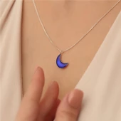 925 Ayar Gümüş Mavi Mineli Ay Kolye thumbnail 5