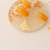 925 Ayar Gümüş 14 Ayar Altın Kaplama Kelebek Figürlü Kolye - CN00161 thumbnail 1