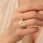 925 Ayar Gümüş 14 Ayar Altın Kaplama Kelebek Figürlü Kolye - CN00161 thumbnail 5