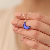 925 Ayar Gümüş Mavi Mineli Ay Kolye thumbnail 3