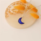 925 Ayar Gümüş Mavi Mineli Ay Kolye thumbnail 4