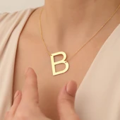 925 Ayar Gümüş Altın Kaplama Büyük Harf Kişiye Özel Kolye - CN00128 thumbnail 5