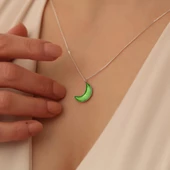 925 Ayar Gümüş Mineli Yeşil Ay kolye thumbnail 2