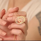 14 Ayar Altın Mikron Kaplama Kişiye Özel İsim Yazılı Aile Halkası Kolye - CN00173 thumbnail 3