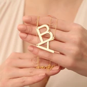 925 Ayar Gümüş Altın Kaplama Büyük Harf Kişiye Özel Kolye - CN00128 thumbnail 1