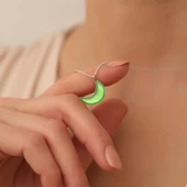 925 Ayar Gümüş Mineli Yeşil Ay kolye thumbnail 9