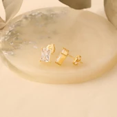 925 Ayar Gümüş Dikdörtgen Baget Küpe thumbnail 4