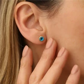 925 Ayar Gümüş Mineli Nazar Boncuklu Küpe - 3