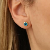 925 Ayar Gümüş Mineli Nazar Boncuklu Küpe - 1