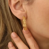 925 Ayar Gümüş Desenli Halka Küpe Çap:2,5 cm thumbnail 3