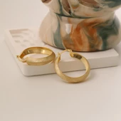 925 Ayar Gümüş Sarı Altın Rengi Halka Küpe Çap:2,5 cm thumbnail 5