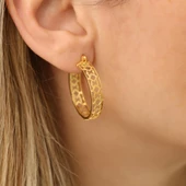 925 Ayar Gümüş Desenli Halka Küpe Çap:2,5 cm thumbnail 1