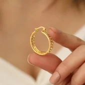 925 Ayar Gümüş Desenli Halka Küpe Çap:2,5 cm thumbnail 5