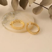 925 Ayar Gümüş Desenli Halka Küpe Çap:2,5 cm thumbnail 2