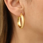 925 Ayar Gümüş Sarı Altın Rengi Halka Küpe Çap:2,5 cm thumbnail 6