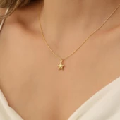 14 Ayar Altın Mikron Kaplama Minimal Deniz Yıldızı Gümüş Kolye - CN00204 thumbnail 2