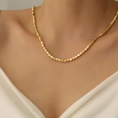 14 Ayar Mikron Altın Kaplama Küp Boncuk Zincir Kolye – Modern ve Şık Tasarım - CN00168 thumbnail 2