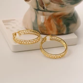 925 Ayar Gümüş Desenli Halka Küpe Çap:2,5 cm thumbnail 4