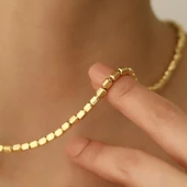 14 Ayar Mikron Altın Kaplama Küp Boncuk Zincir Kolye – Modern ve Şık Tasarım - CN00168 thumbnail 1