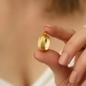 925 Ayar Gümüş Parlak Bombeli Kalın Halka Küpe Çap:1,5 cm - 5