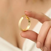 925 Ayar Gümüş Sarı Altın Rengi Halka Küpe Çap:2,5 cm thumbnail 2