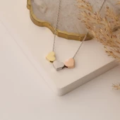 925 Ayar Gümüş Üç Renkli Kalp Kolye - CN00120 thumbnail 3