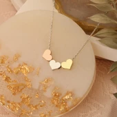 925 Ayar Gümüş Üç Renkli Kalp Kolye - CN00120 thumbnail 1