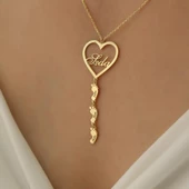 925 Ayar Gümüş Mikron Altın Kaplama Kalpli ve Ayak izli Kişiye Özel Anne Kolyesi - CN00156 thumbnail 5