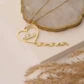 925 Ayar Gümüş Mikron Altın Kaplama Kalpli ve Ayak izli Kişiye Özel Anne Kolyesi - CN00156 thumbnail 3